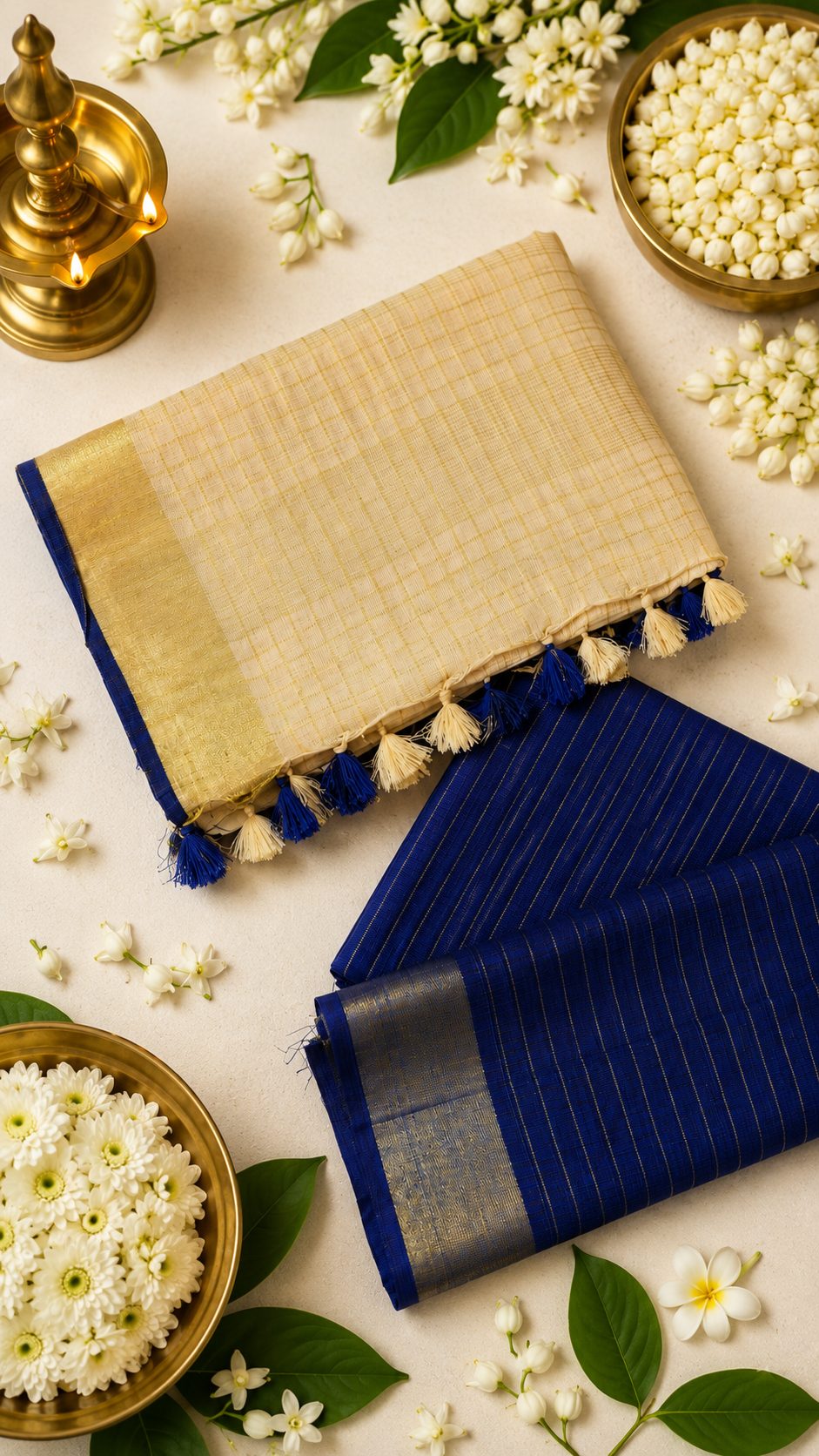 Off White, Gold & Blue Semi-Linen alternate view