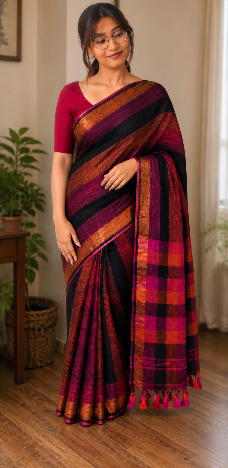 Multicoloured Cotton — Soft Hand Woven Cotton saree by Aluna Weaves
