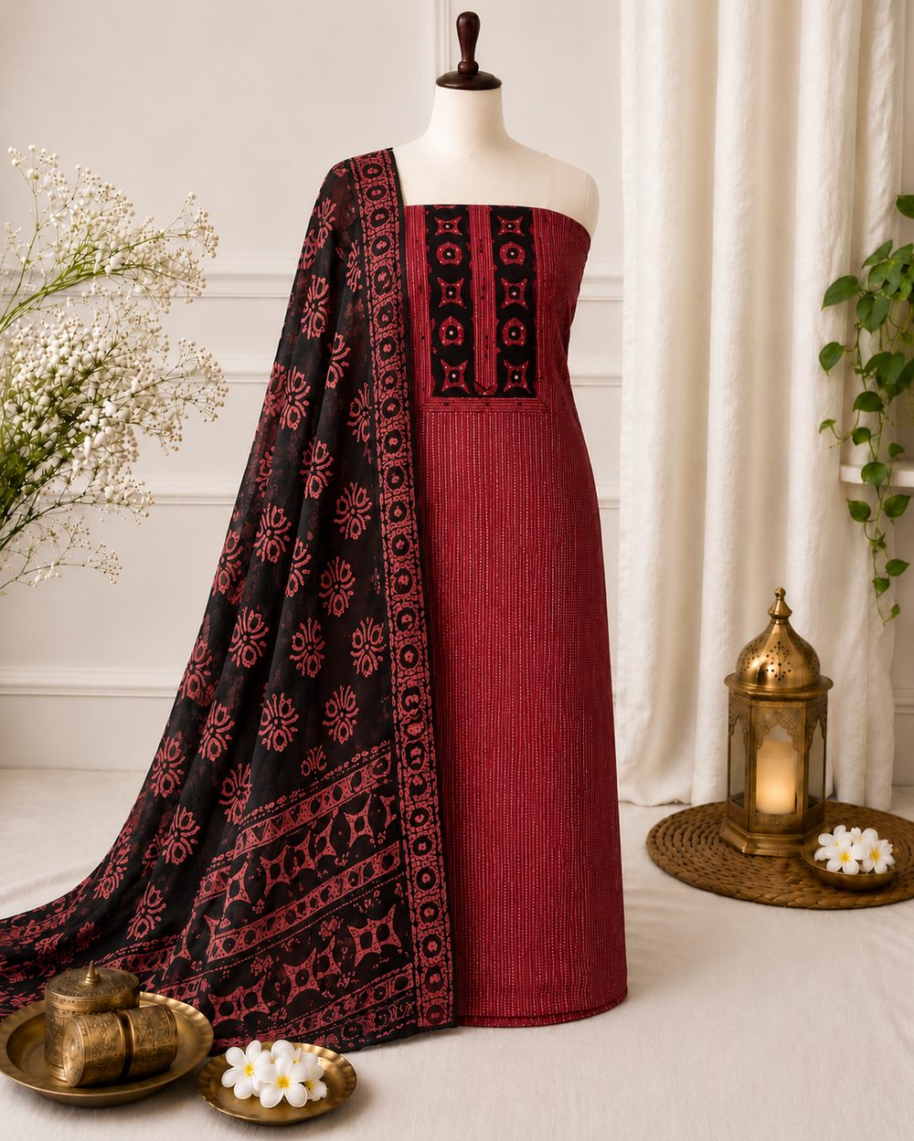 Red Cotton — Cotton Fabric churidhar material by Aluna Weaves