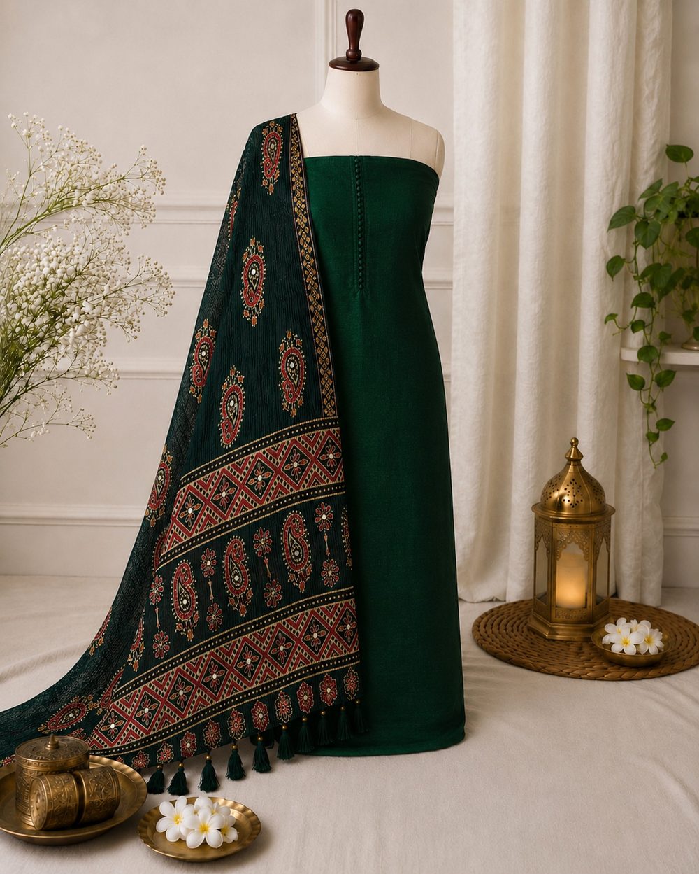 Green Vichithra Silk — Vichithra Silk churidhar material by Aluna Weaves